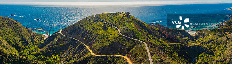 比克斯比大桥和岩石溪桥的航拍景色图片素材