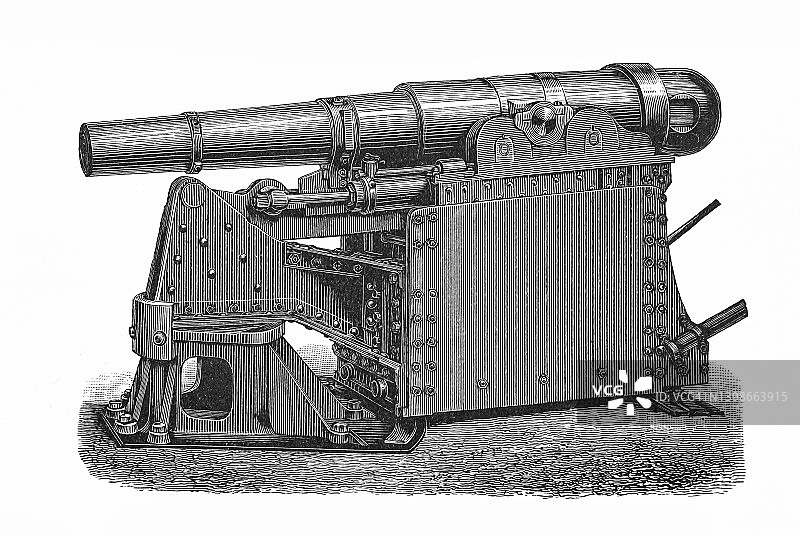 围攻火炮车古版画图片素材