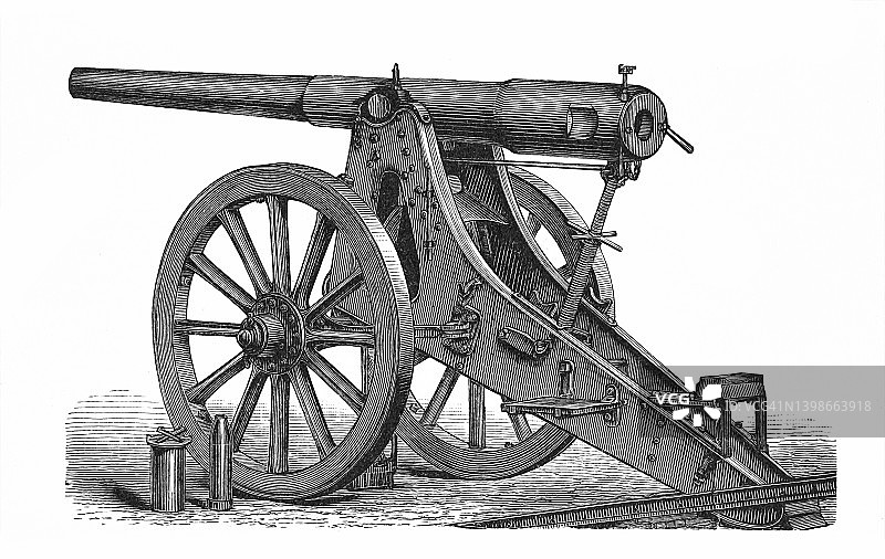 围攻火炮车古版画图片素材