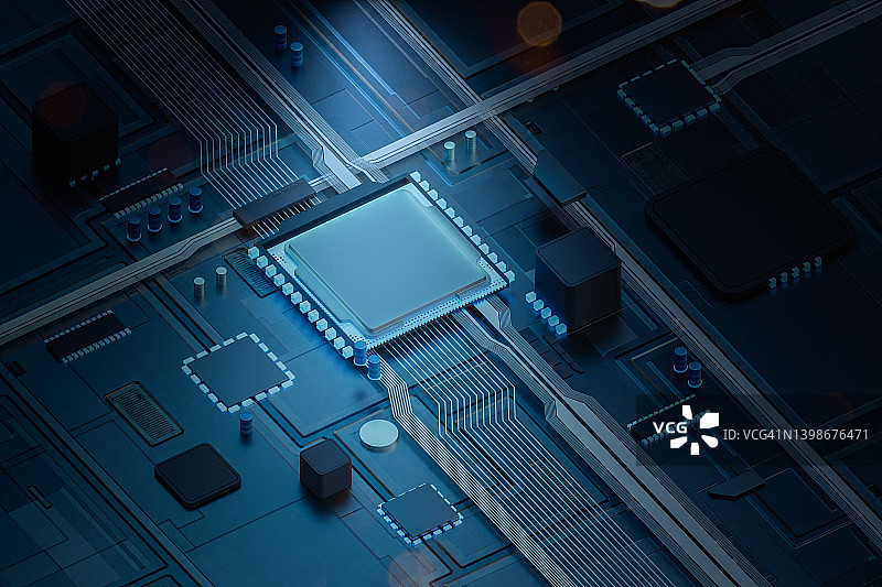 未来感CPU微芯片蓝色光效图片素材