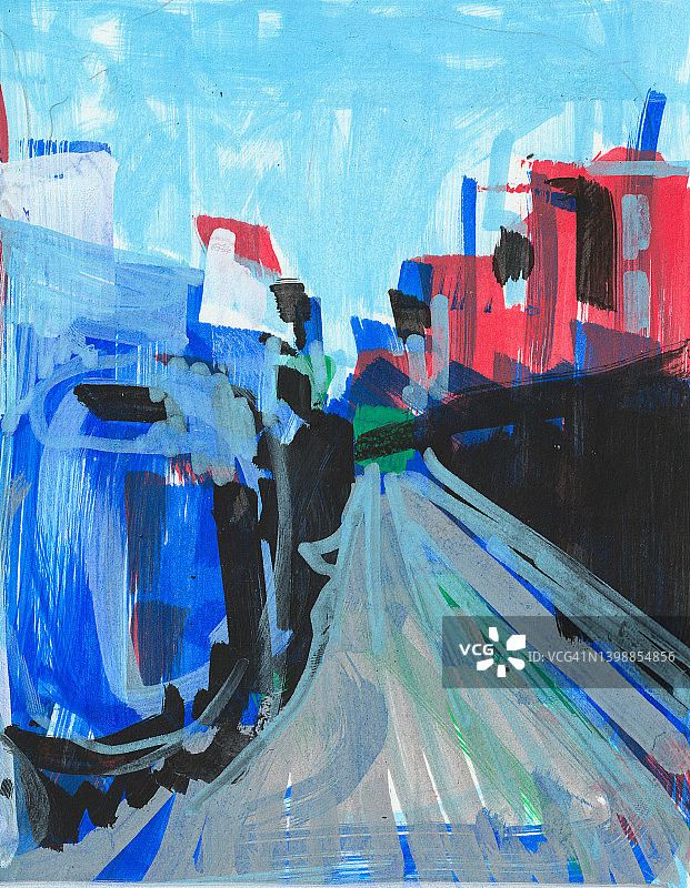 油漆绘制的城市空间抽象插画图片素材