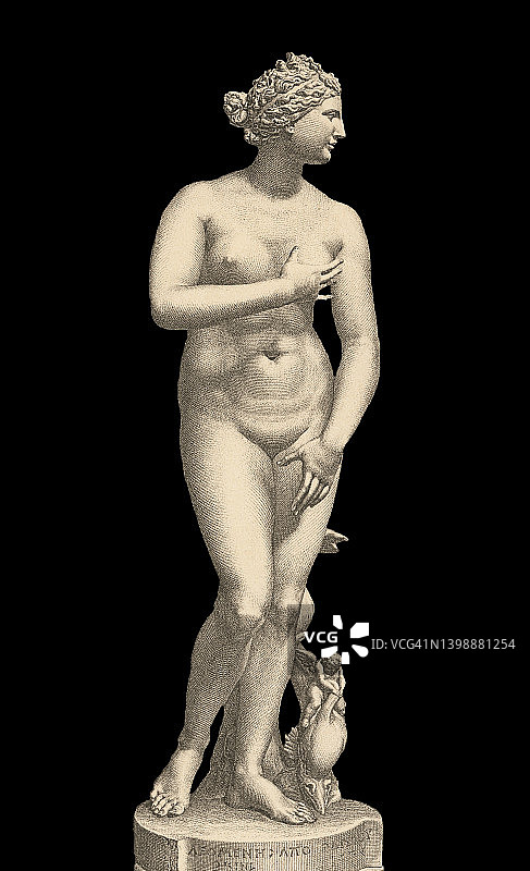 美第奇维纳斯大理石雕塑古老彩色石印插画图片素材
