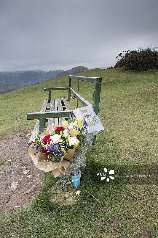 威尔士长凳上的花束图片素材