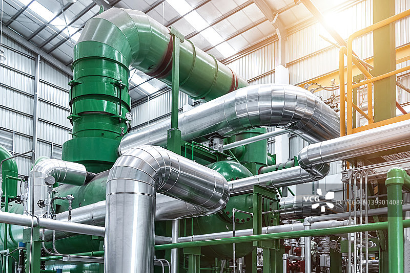 发电厂汽轮机发电机钢制管道图片素材