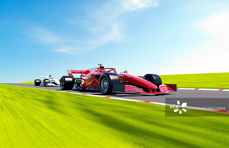 在赛道上领先的红色赛车图片素材