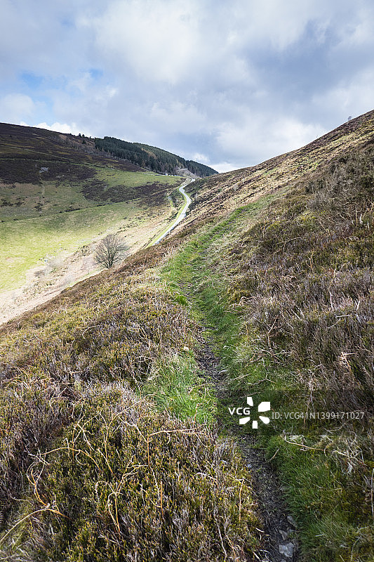 从Foel Fenlli到Bwlch Penbarra停车场的小路图片素材