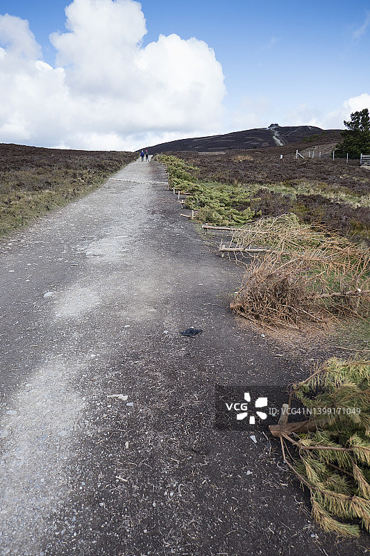 英国威尔士Bwlch Penbarra到Moel Famau宽阔小径，远处两人。图片素材