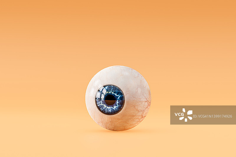 电脑生成的蓝色瞳孔人眼图像，3D渲染图片素材