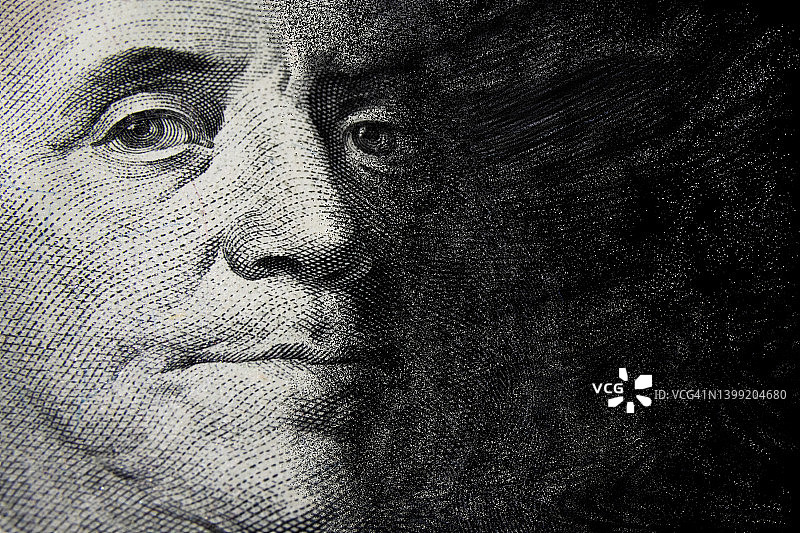 正在消失的本杰明·富兰克林100美元纸币图片素材