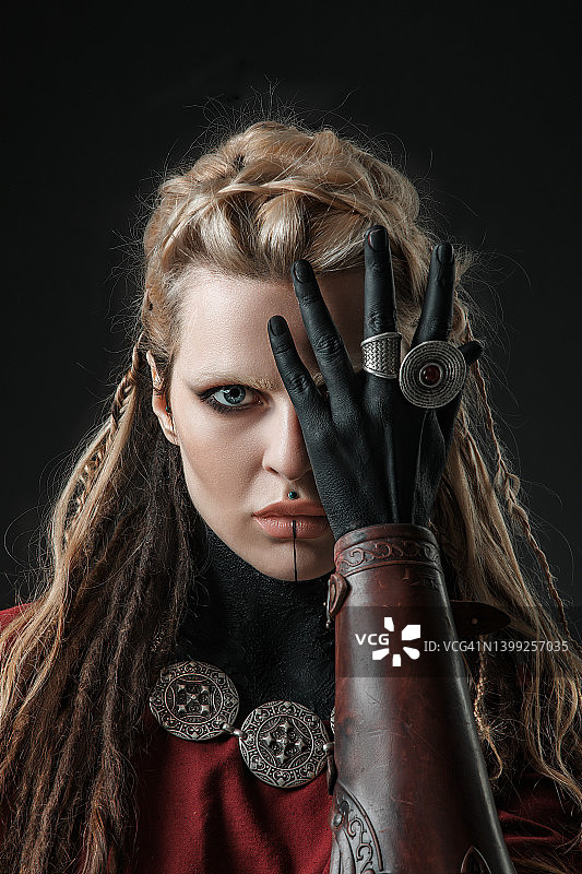 美丽的金色梦幻维京女子肖像图片素材