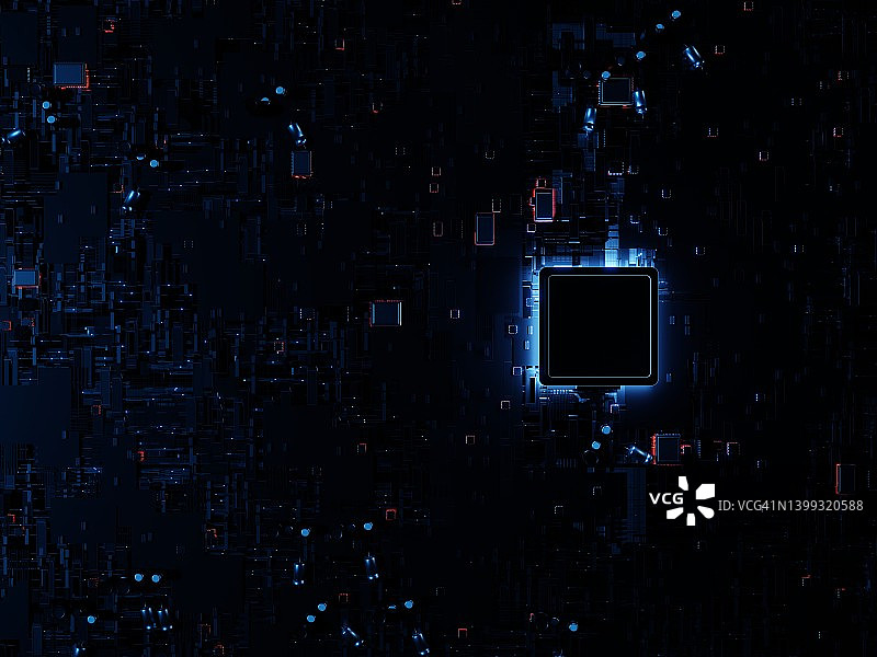 主板上未来派CPU的俯视图图片素材