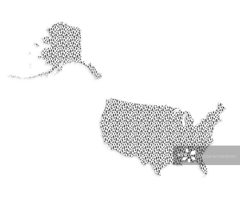 美元符号组成的美国地图（剪纸效果）图片素材