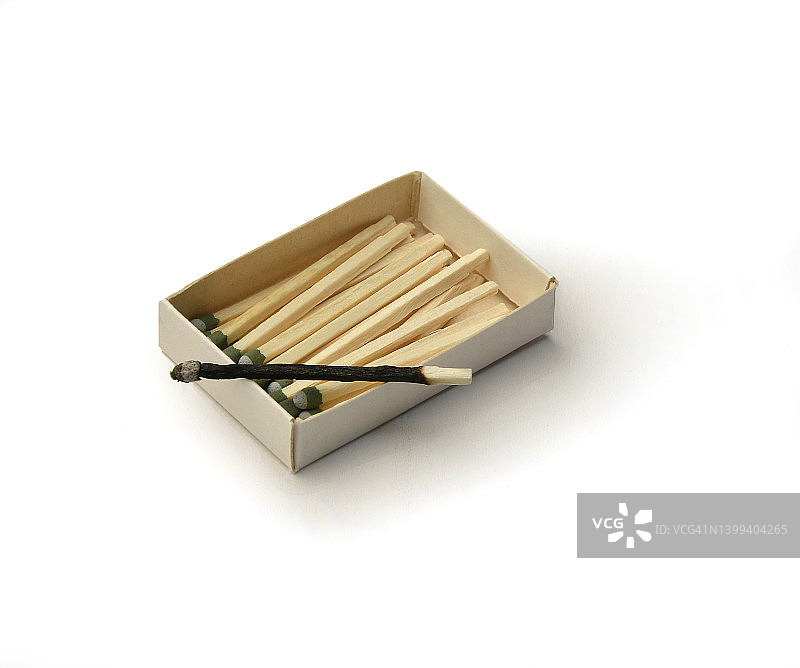 烧过的火柴和一盒火柴图片素材