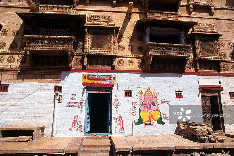描绘印度教神象头神的壁画 + 哈维利（印度）图片素材