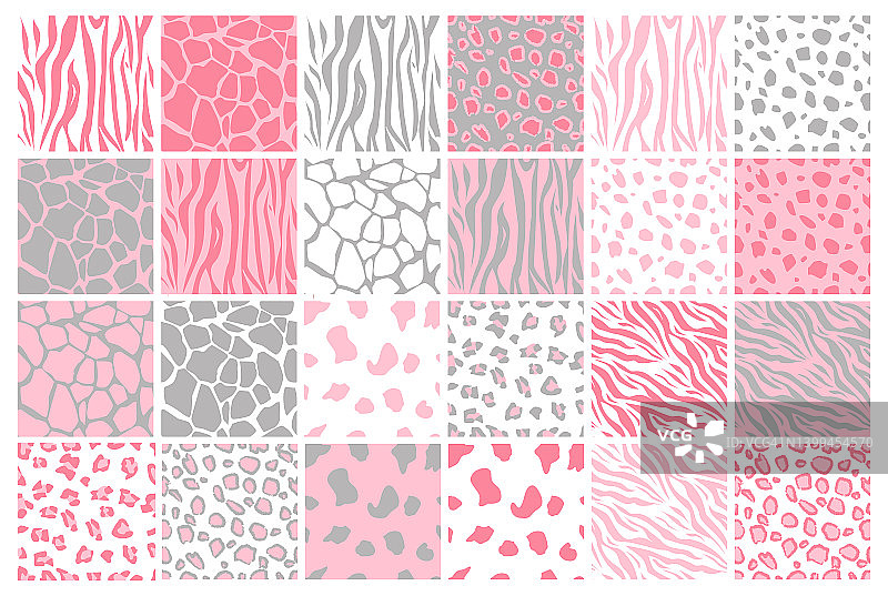 动物无缝图案合集：哺乳动物毛皮、猎豹、长颈鹿、老虎、斑马、豹子等图片素材