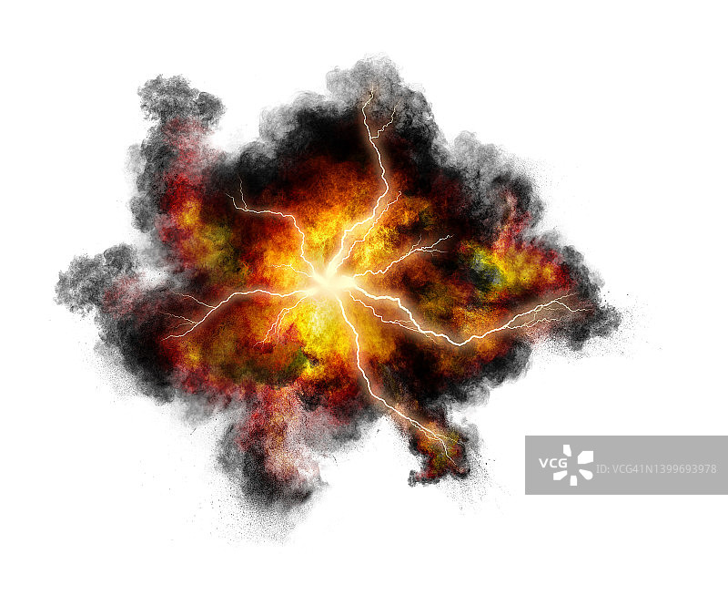 白色背景上的烟雾闪电爆炸特效图片素材