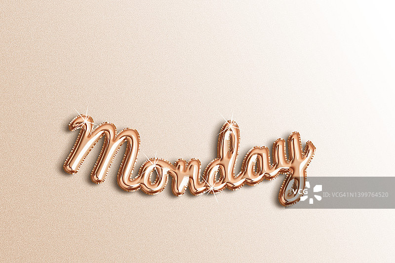 金色玫瑰箔气球拼写的“星期一”字样图片素材