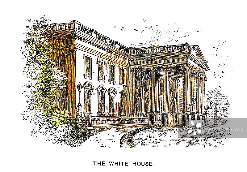 美国华盛顿白宫旧插画图片素材