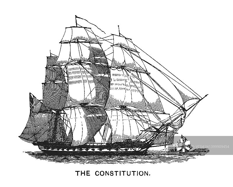 宪法号老铁甲老式版画图片素材