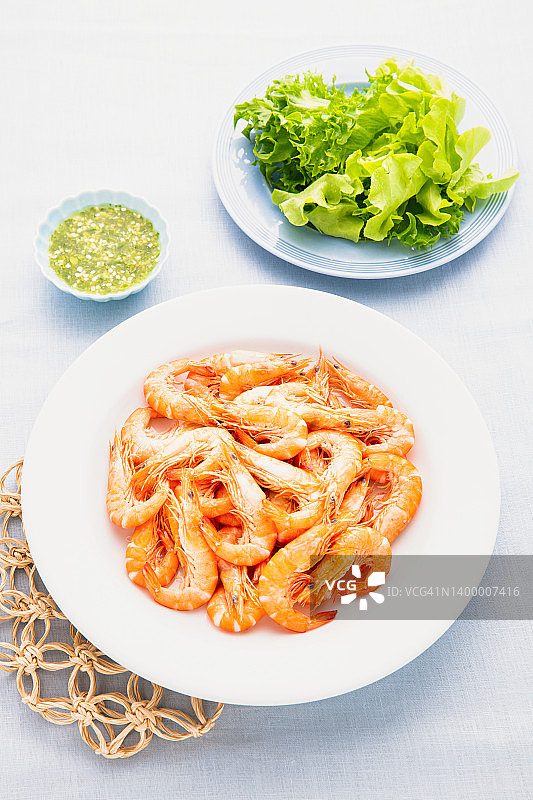 泰式辣酱蒸虾海鲜图片素材
