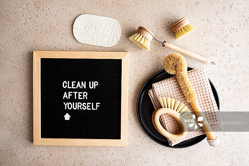 环保厨房清洁用品零浪费概念图片素材