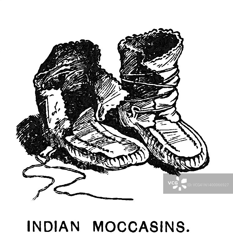 印第安软皮鞋老雕刻插图图片素材