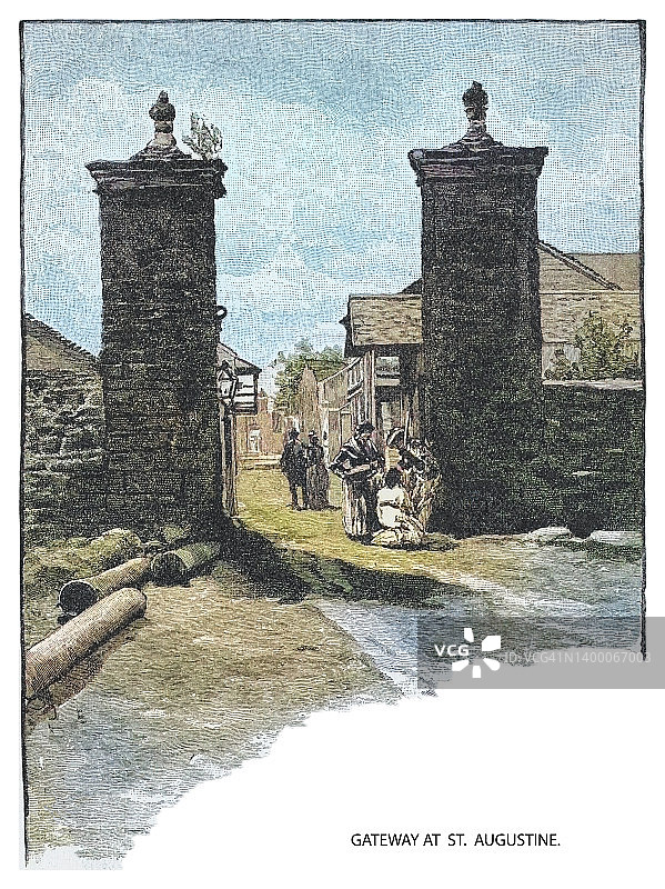 马里恩堡（圣奥古斯丁堡）旧大门雕刻插图图片素材