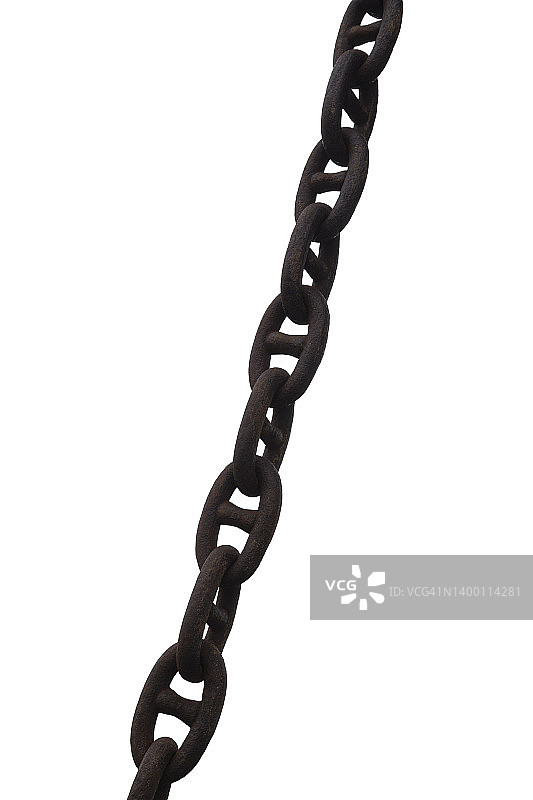 大型旧式风化金属船锚链，白色背景图片素材