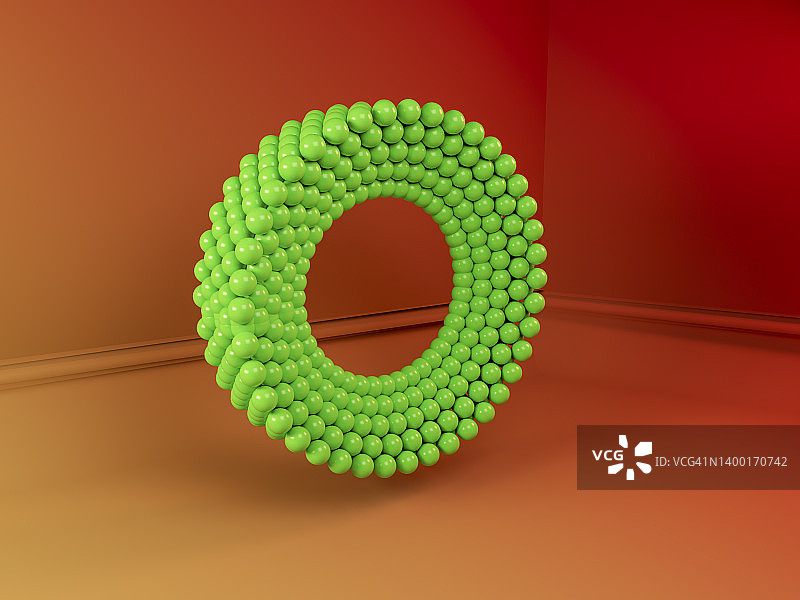 3D渲染绿色球体，扭曲形状图片素材