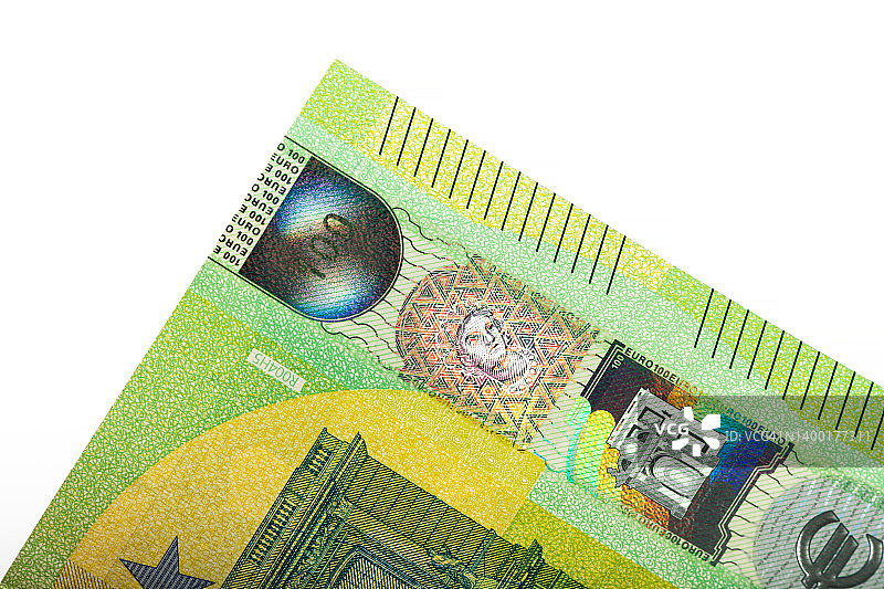 100欧元纸币特写：包含全息图和防伪保护图片素材