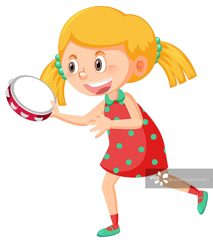 在白色背景下手持手鼓的女孩图片素材