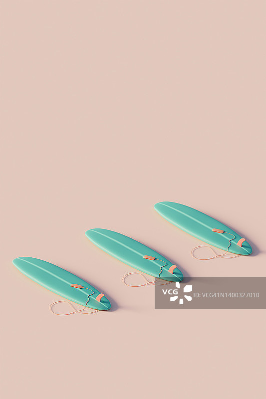 粉色背景上的三块蓝色冲浪板，水上运动背景图片素材