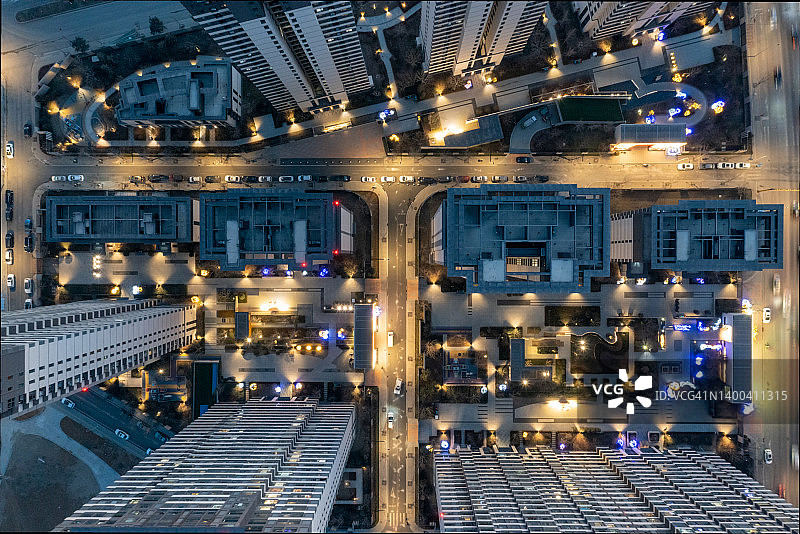 夜间住宅区航拍图片素材