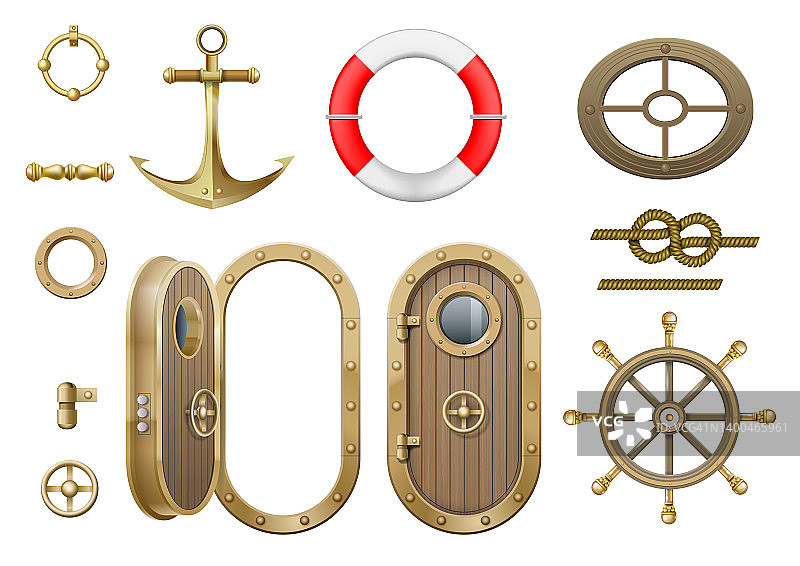 木船元素：门和舷窗图片素材