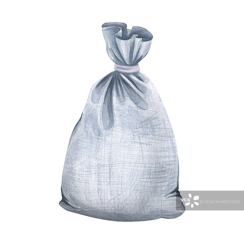 灰色帆布储物袋，系带面料，薰衣草SPA水彩插画装饰设计素材图片素材