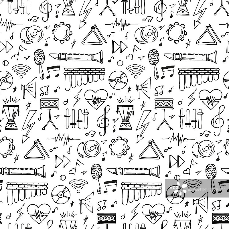 音乐抽象背景：录音机剪影圆形矢量涂鸦乐器图案手绘插画图片素材
