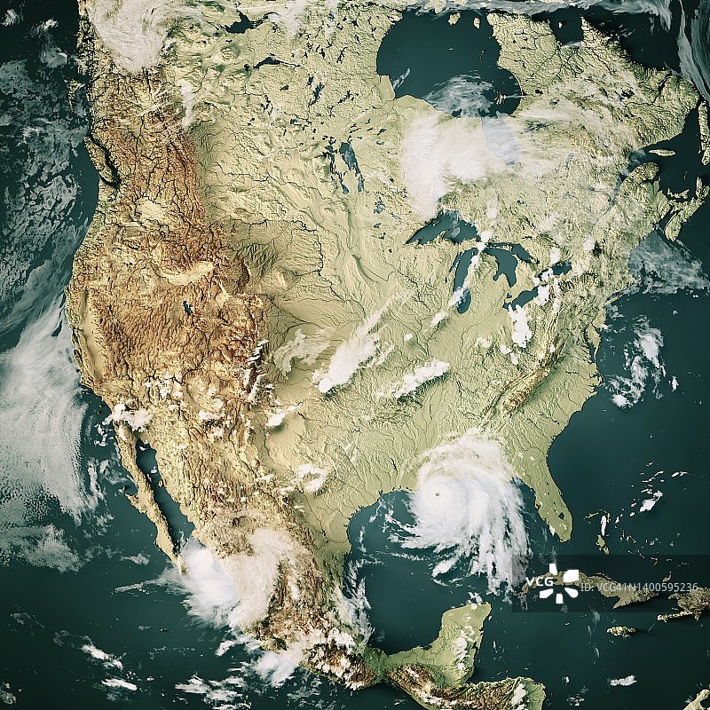 2021年飓风艾达美国地形图云朵3D渲染图片素材