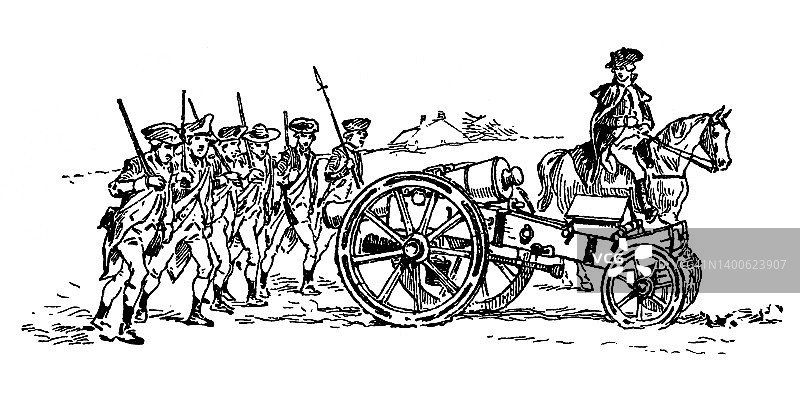 美国炮兵的古老雕刻插图图片素材