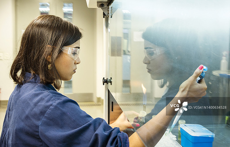 女研究科学家在实验室中用吸管准备样本图片素材