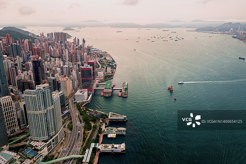 香港岛海岸线无人机景观图片素材