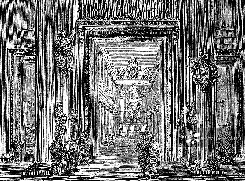 古罗马广场的罗穆路斯神庙，古罗马历史，罗马帝国，意大利，历史建筑，19世纪原始数字修复复制品图片素材