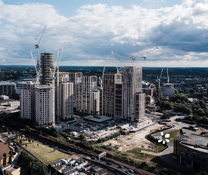 伦敦天际线的鸟瞰图 - 西伦敦的建筑工地图片素材