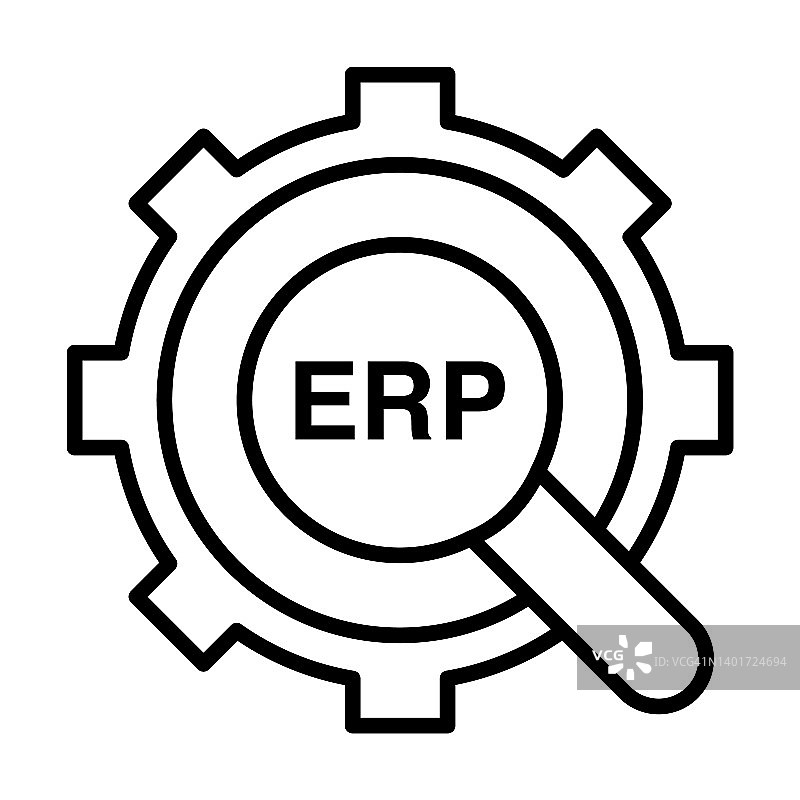 ERP图标。在白色背景上隔离的细线性ERP轮廓图标。Web和移动的线条矢量ERP标志，符号。图片素材