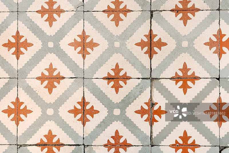 华丽的古董装饰瓷砖地板俯视图图片素材