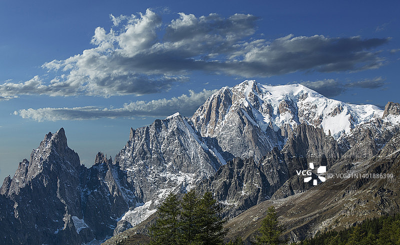 意大利瓦尔费雷特山谷的勃朗峰景色图片素材