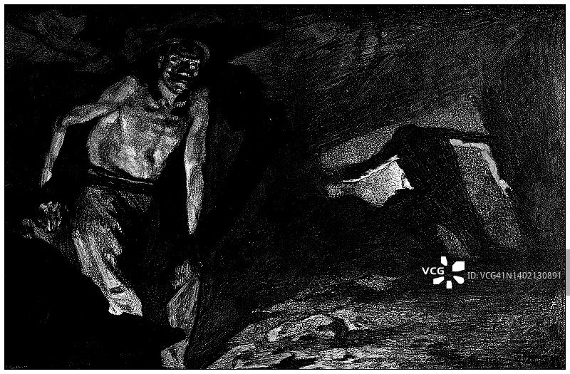 古代插画：马达加斯加的煤矿工人图片素材