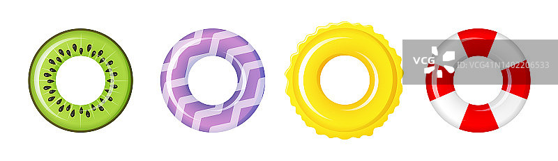 夏日派对游泳圈拼盘：充气橡胶玩具彩色合集图片素材