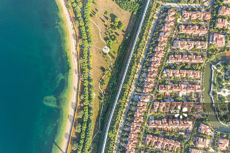 海边住宅区航拍图片素材