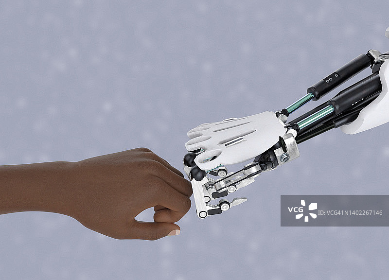 人类与机器人碰拳插画图片素材