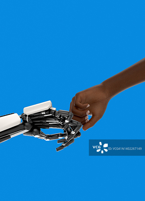 人类与机器人碰拳插画图片素材